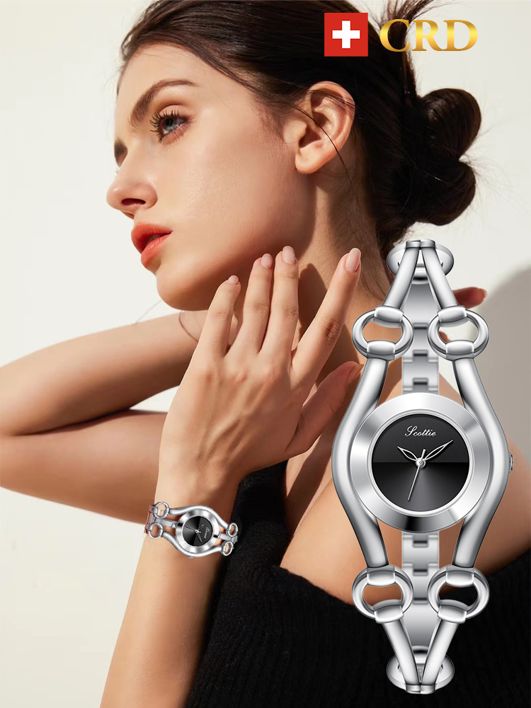 ساعة سويسرية أصلية فاخرة مقاومة للماء بسوار مجوف للنساء