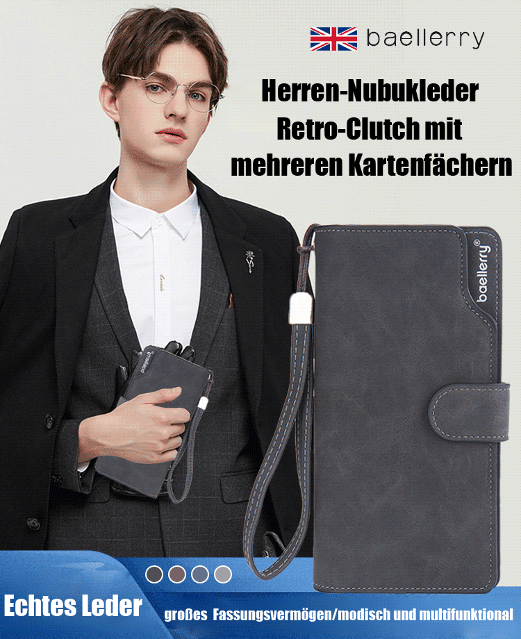 Handtasche aus gebürstetem Leder für Herren mit mehreren Kartenschlitzen