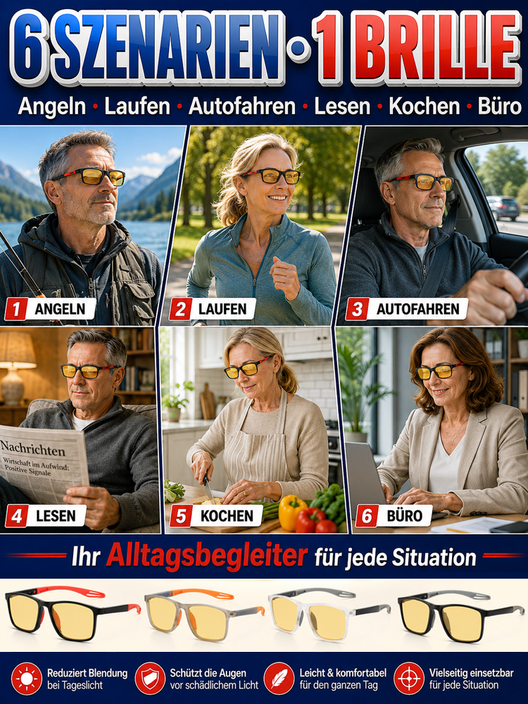 Ultraleichte Sport-Nachtlesebrille für Tag und Nacht