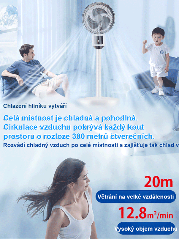 Mimořádně tichý energeticky úsporný cirkulační ventilátor od podlahy ke stropu