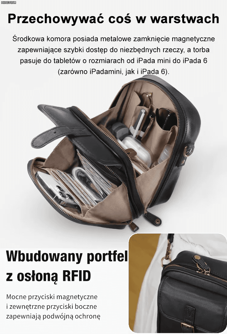 Vintage dwuwarstwowa torebka listonoszka o dużej pojemności