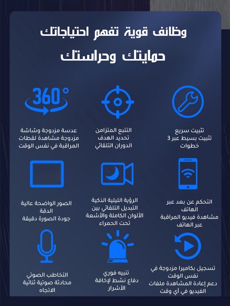 كاميرا مراقبة ذات عدستين وإنذار تلقائي(حراسة المنزل)