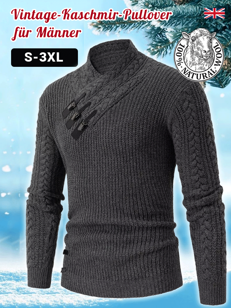Herren-Kaschmirpullover mit Lederknopf-Schrägkragen