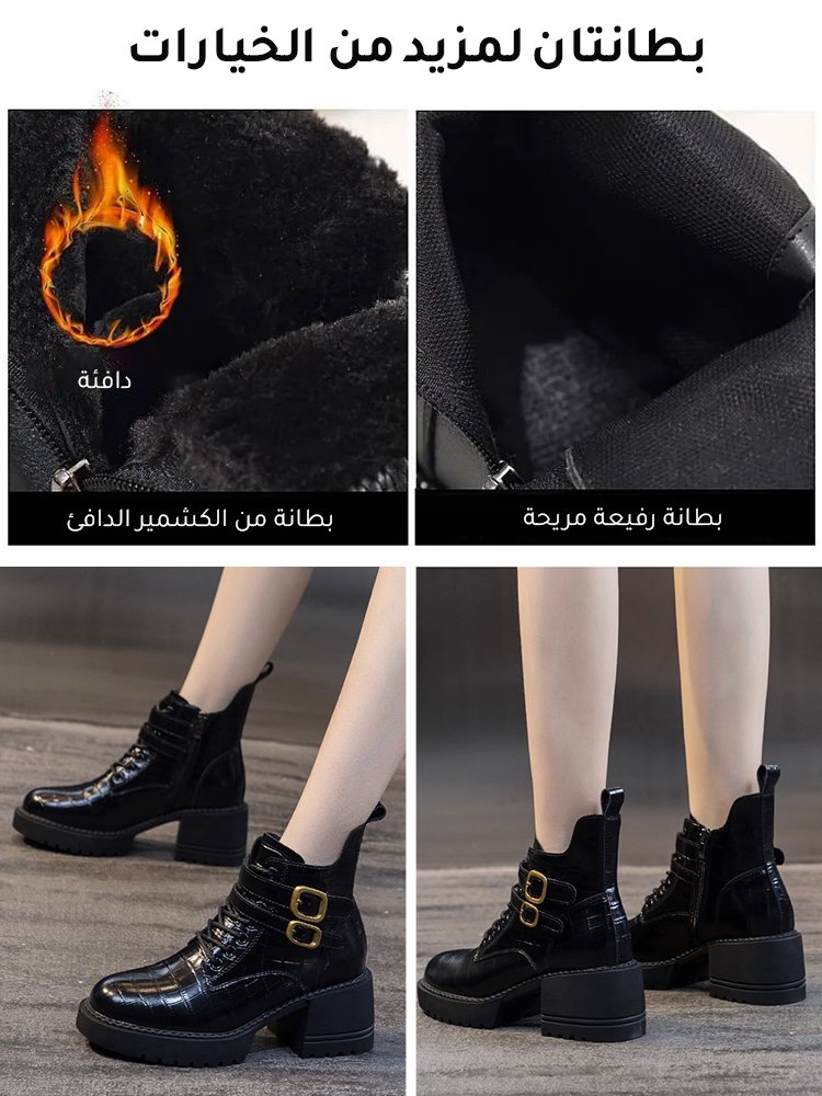 حذاء مارتن فرنسي من الجلد الناعم الأصلي بكعب عالي للنساء