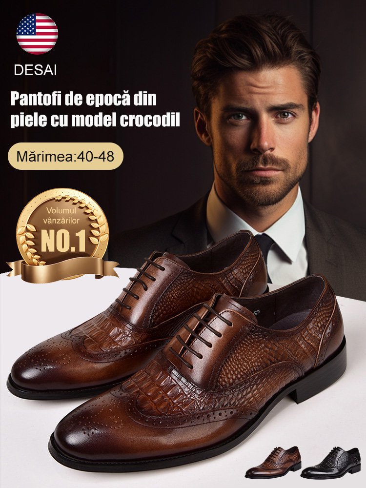 Pantofi de epocă din piele cu model crocodil