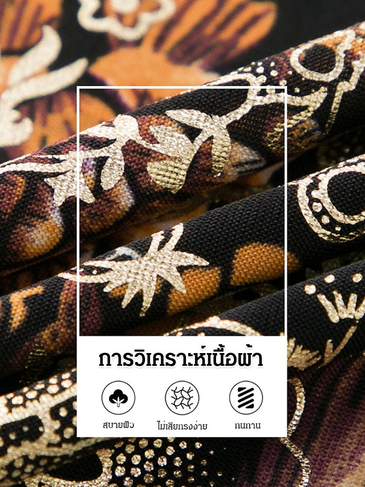 เสื้อเชิ้ตแขนสั้นผ้าไหมเย็นลายเท่ของผู้ชาย