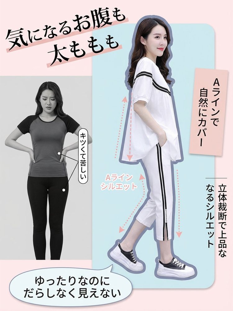 レディースゆったりAラインカジュアルセットアップ