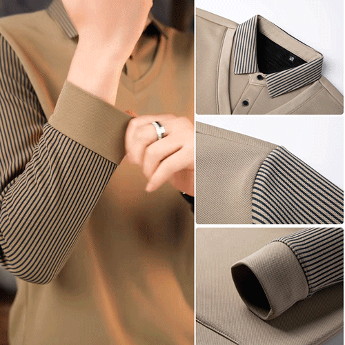 裏起毛レイヤード風長袖ポロシャツ