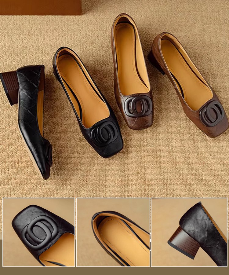 ソフトレザーレディススクエアトゥパンプス