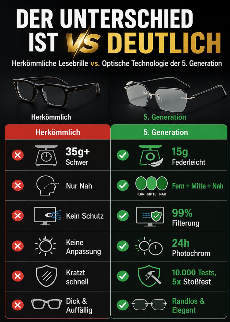 Nano-Optik intelligente selbsttönende multifokale Lesebrille