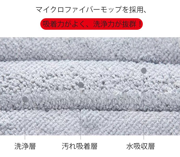 簡単に取り外せるモップ部分の詳細写真