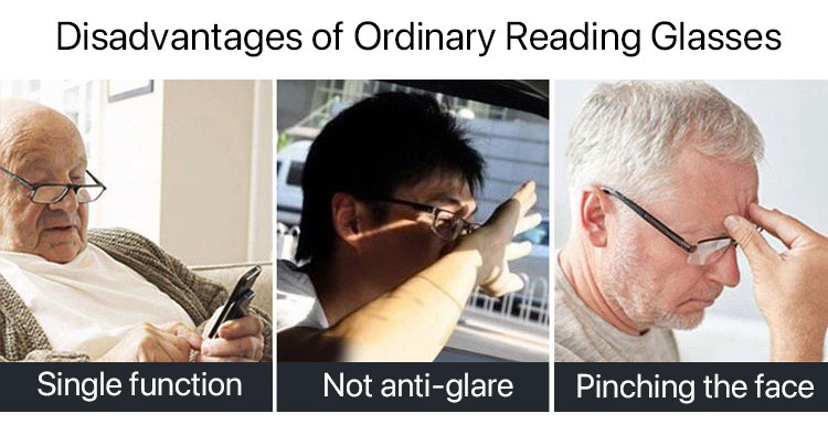 Hands-free reading glasses worn by a woman