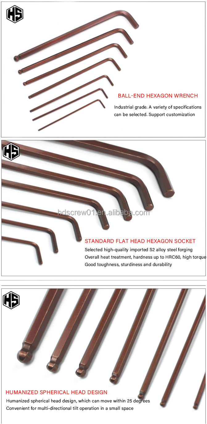 China High Quality Carbon Steel Hex Wrench  Zinc Allen Hex Key of Hardware Tools