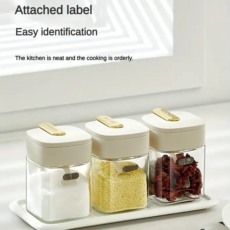 Hot Sale 2023 Kitchen Accessories Square Spice Jars Set 4 Pcs Plastic Seasoning Box Spice Jars Set H