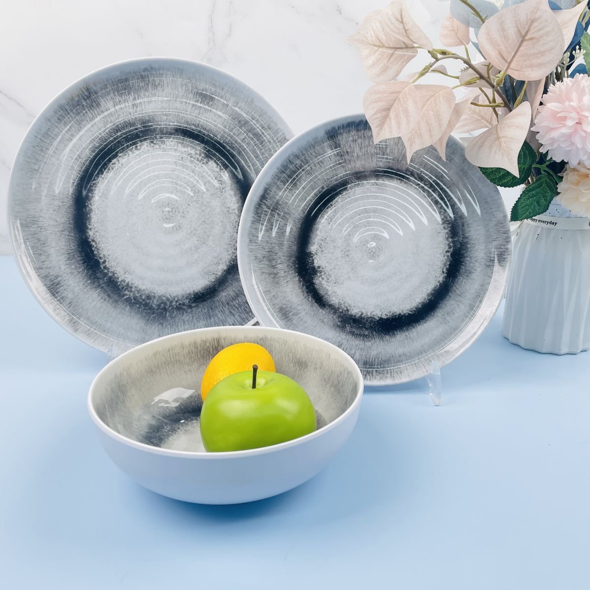 Customized Restaurant Hotel European Wholesale Fine Gray Dinner Set Melamine Dinnerware Tableware Se