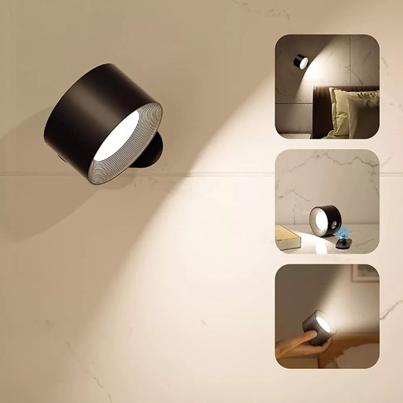 Rechargeable Battery Operated 3 Color Temperatures Dimmable Wall Sconce Lamp Magnetic 360 Rotation C