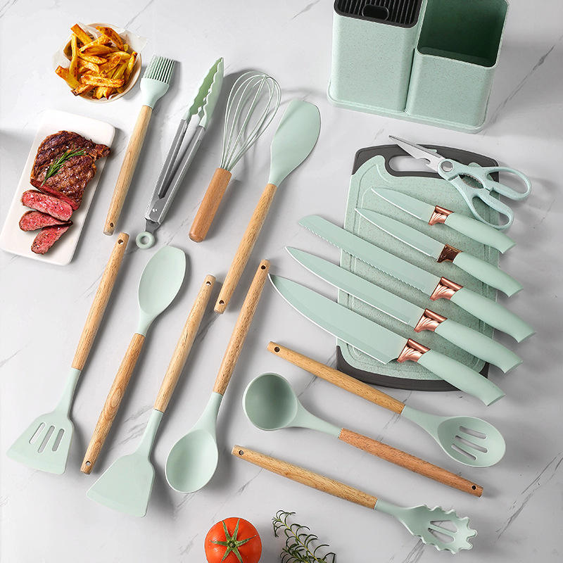 Kit de utensilios de cocina multifuncionales de silicona, 19 piezas