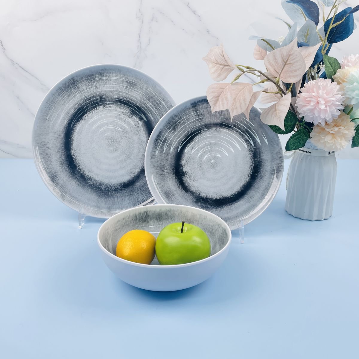 Customized Restaurant Hotel European Wholesale Fine Gray Dinner Set Melamine Dinnerware Tableware Se