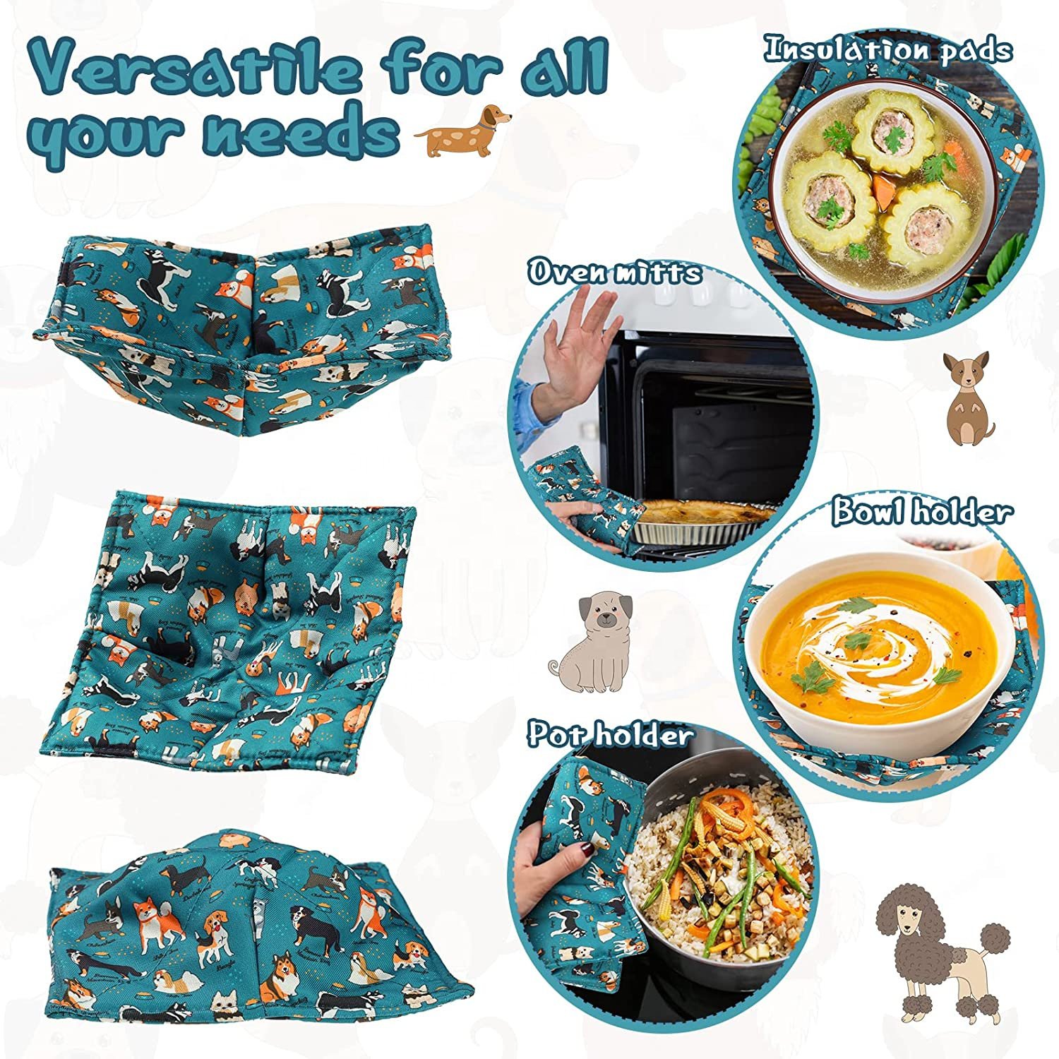 100% POLYESTER Cotton  Microwave Safe Pot Food Quilted Cozy for Soup Bowl Huggers Holders Hot Pads R