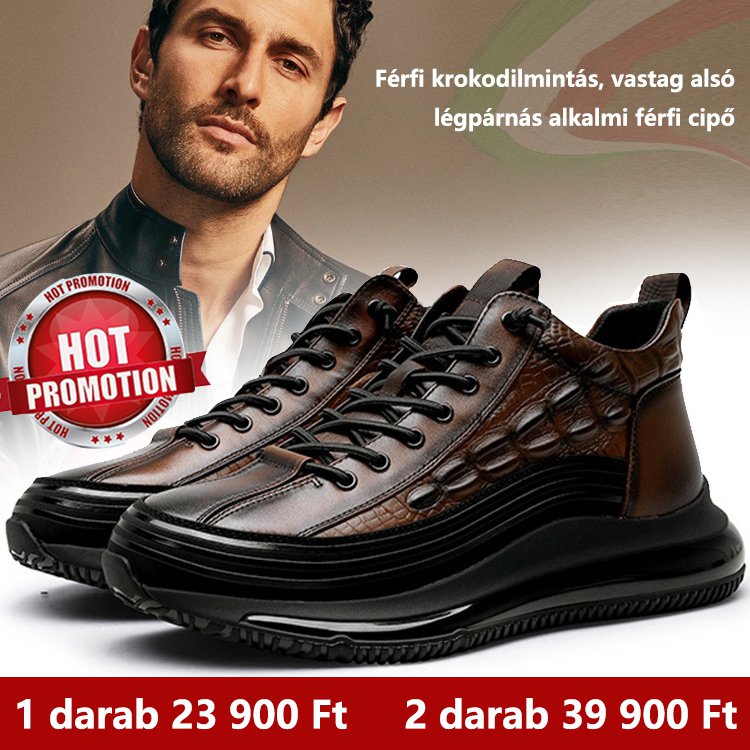 Olasz könnyű luxus krokodilmintás vastag talpú légpárnás alkalmi férficipő