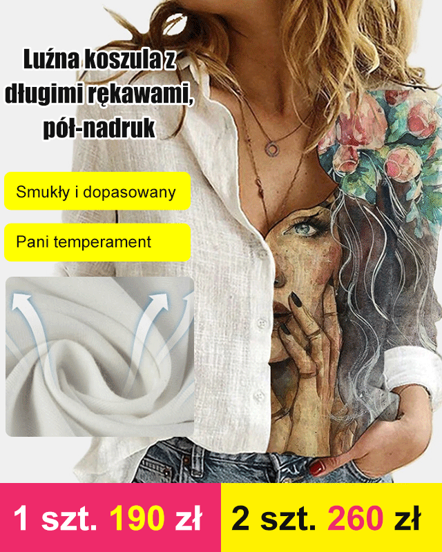 Luźna koszula z długimi rękawami, pół-nadruk