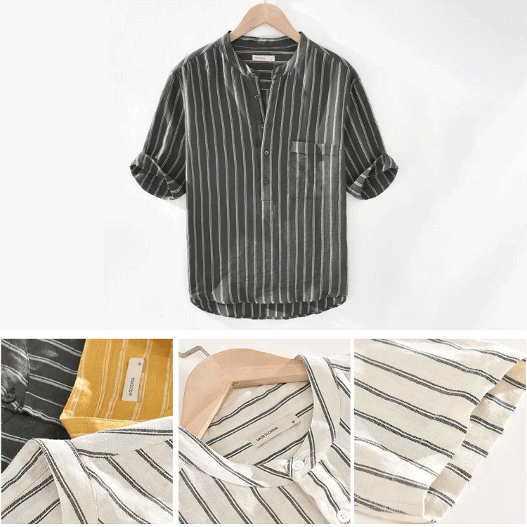 재패니스 루즈핏 스탠드 칼라 반팔 셔츠