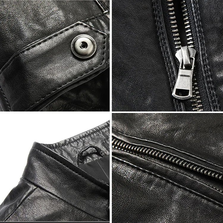 Stand-Collar Slim Leather Jacket