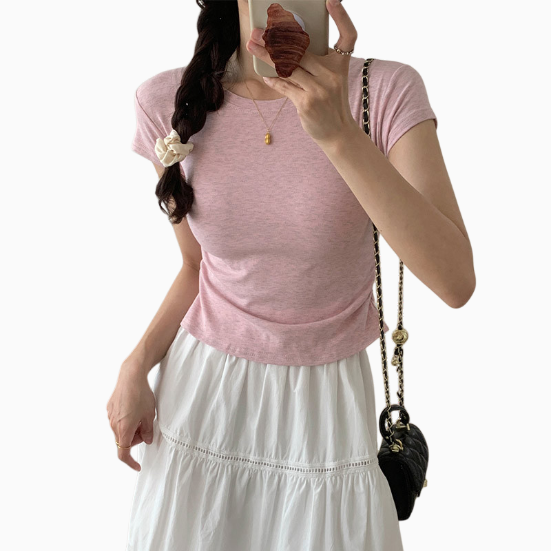 小柄女性向けフリル袖トップス正面画像