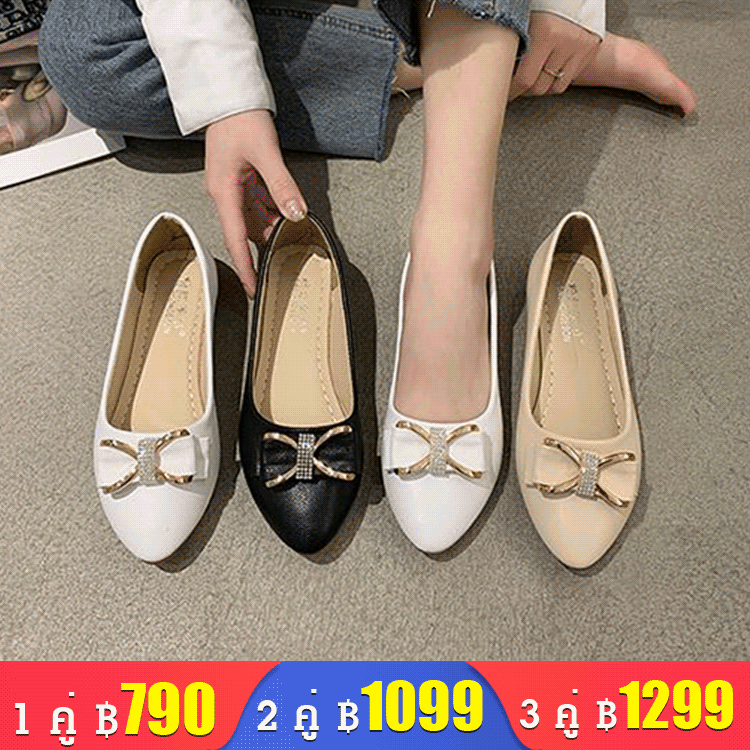 รองเท้าส้นแบนแต่งด้วยโบว์ผู้หญิง
