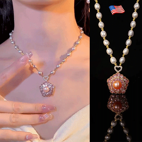 Pink Rotating Pearl Lucky Flower Necklace