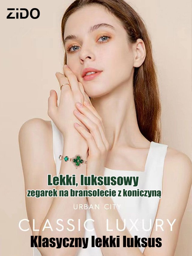 Wysokiej jakości zegarek damski z jadeitem i diamentami w kształcie czterolistnej koniczyny