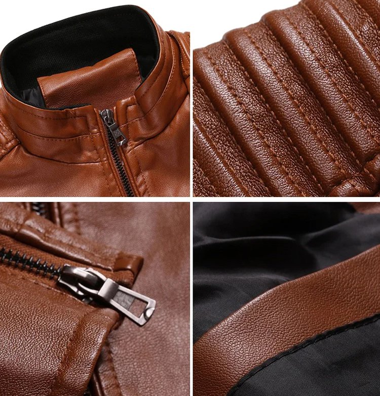 Stand-up collar men's biker leather jacket