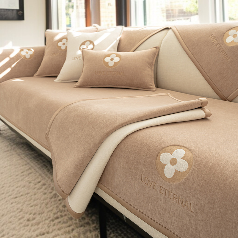 크림 소파 커버 사계절 공용 퓨어 컬러 소파 패드 쿠션 소파 커버 커버 크림 솔리드 소파 매트
