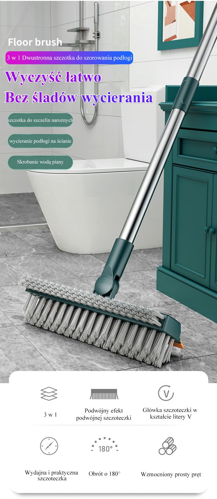 Zbliżenie na włosie szczotki do podłogi 3 w 1