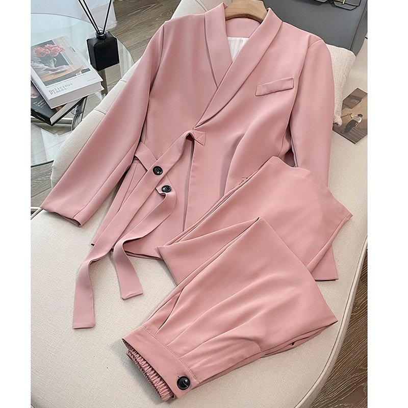 Design lace-up wide-leg trouser suit