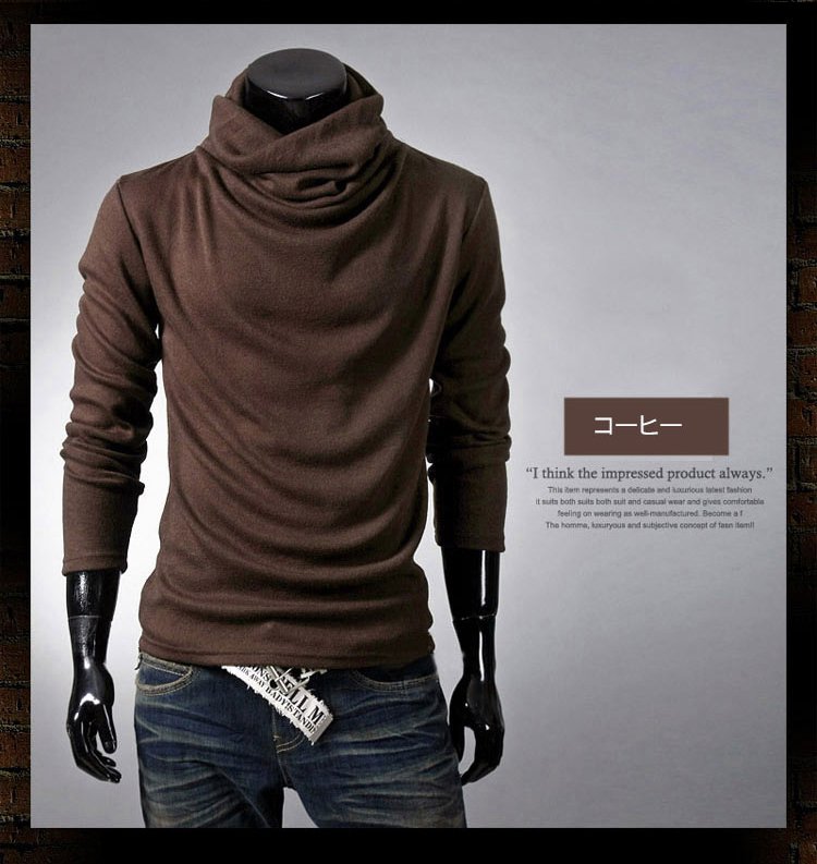 細部ディテールが際立つメンズタートルネックニット