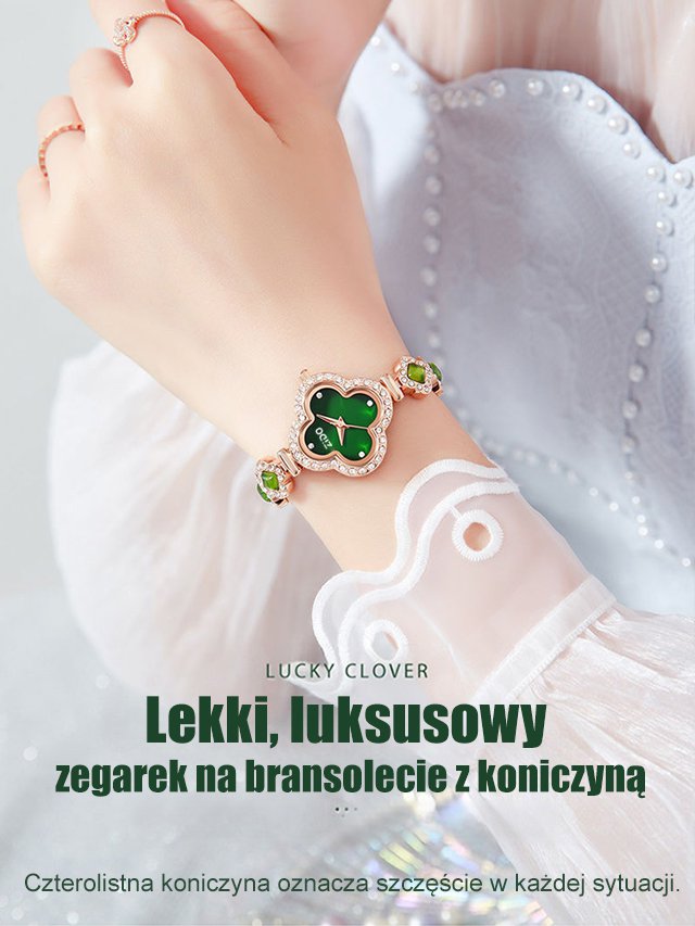 Wysokiej jakości zegarek damski z jadeitem i diamentami w kształcie czterolistnej koniczyny