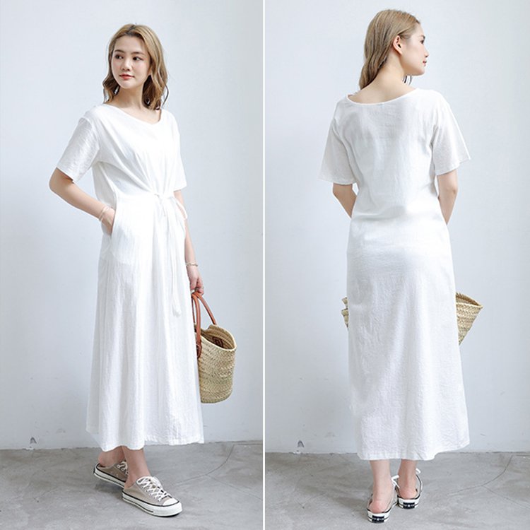 長め無地ルーズなレースアップワンピース前後2WAYタイプ