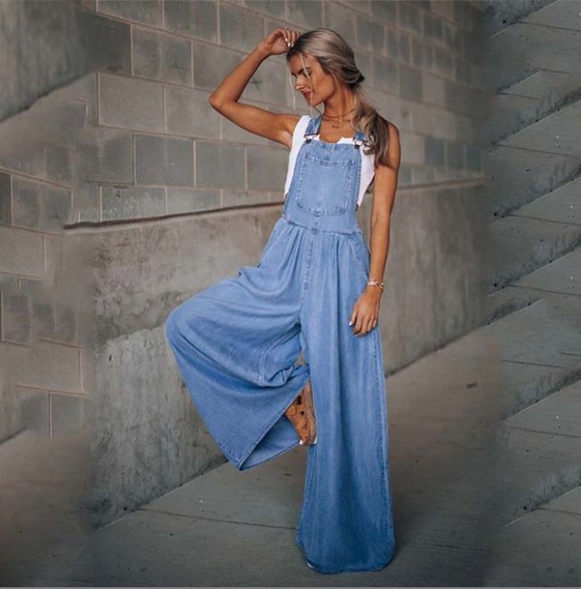 [Four colors available] Sleeveless Women's Denim Bib Pants