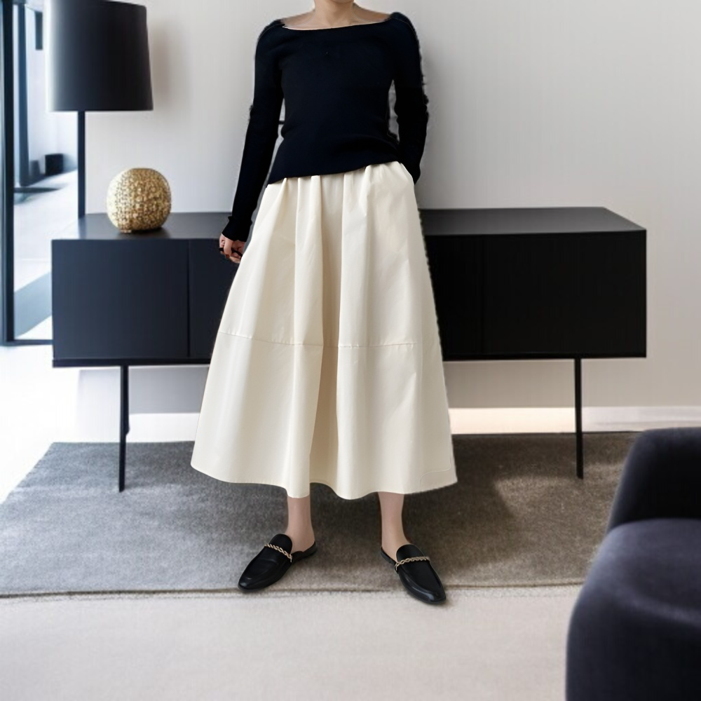 하이웨스트 슬림 A라인 볼륨 스커트 착용 이미지