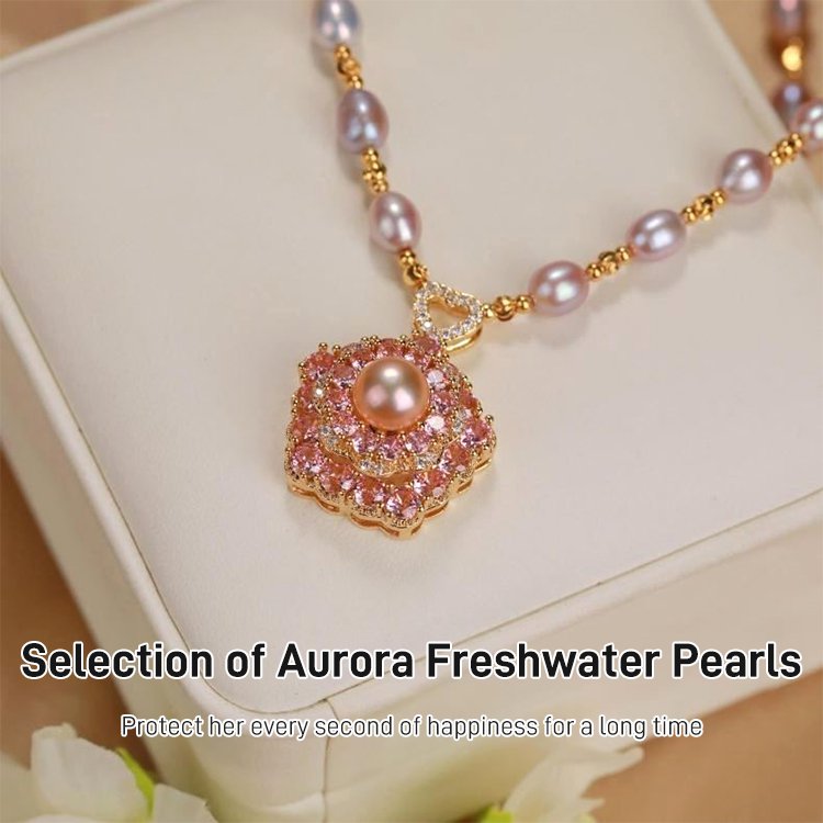 Pink Rotating Pearl Lucky Flower Necklace