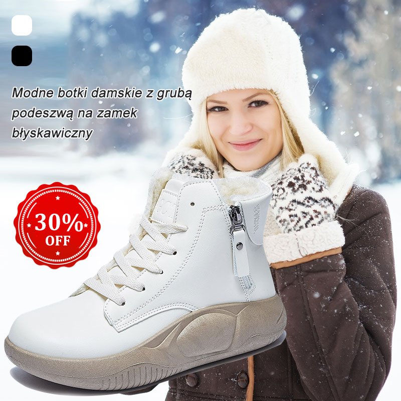 Modne botki damskie z grubą podeszwą na zamek błyskawiczny