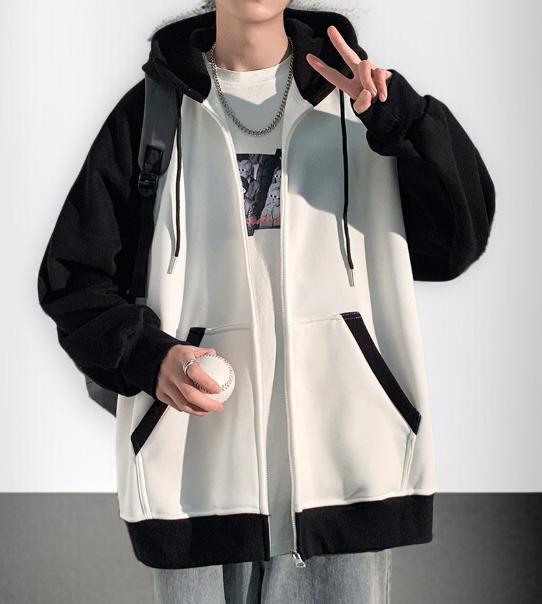 ヘビーステッチジッパーフード付きカーディガンセーター春と秋メンズトレンドルーズジャケットメンズカジュアルトップスジャケット