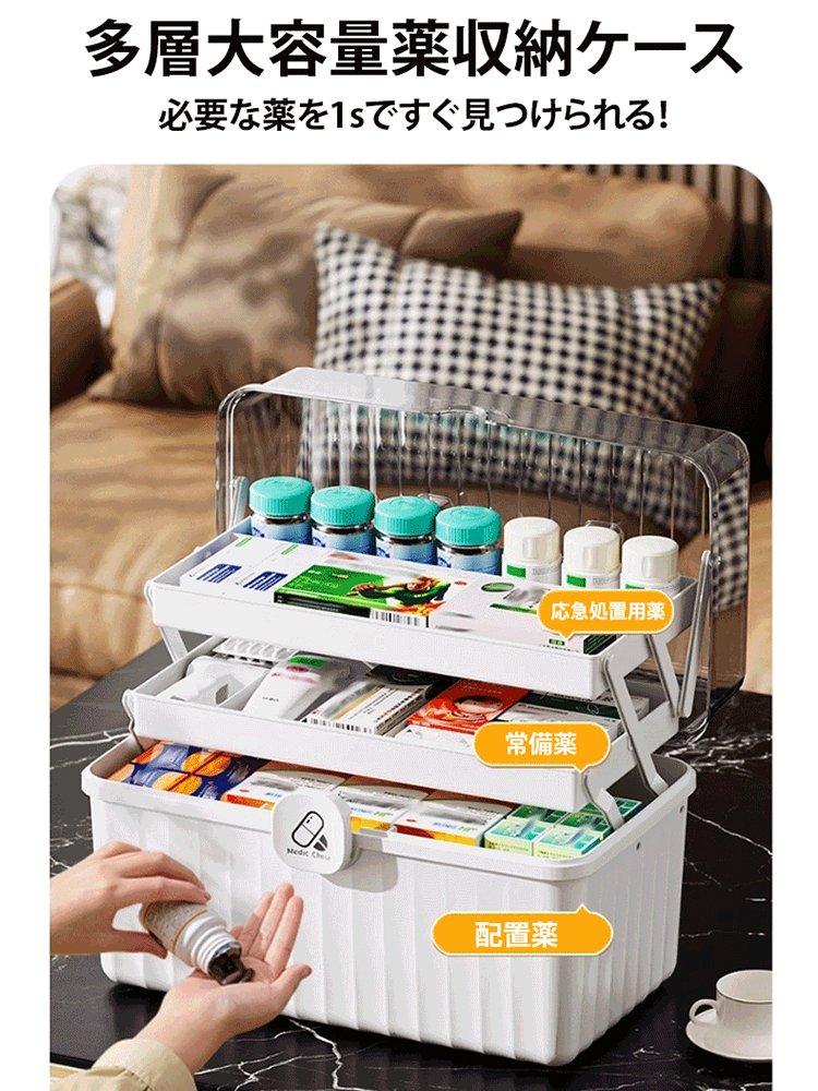 折りたたみ式三層薬収納ケース