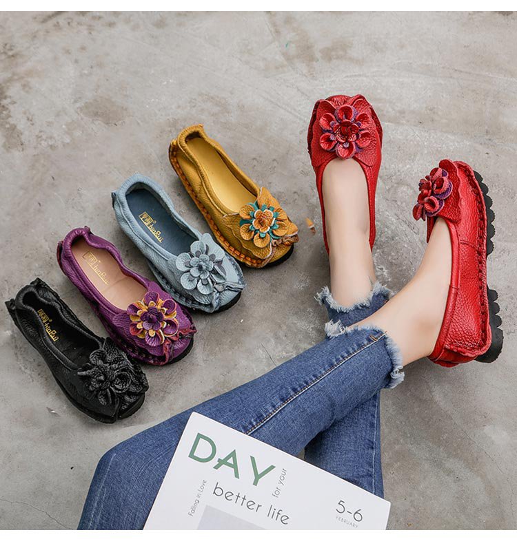 【本革花飾りパンプス】柔らか・防滑・耐磨耗・疲れにくい・丁寧な縫製