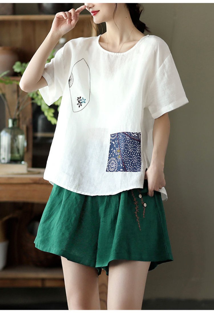 涼しい素材の綿麻短パン生地アップ