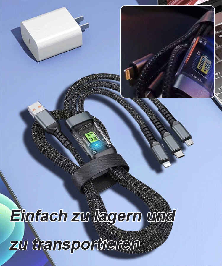 Transparentes Licht-emittierendes superschnelles Lade 3-in-1 Datenkabel