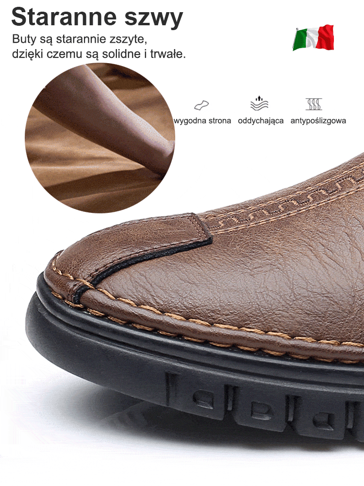Męskie ręcznie robione skórzane buty wsuwane