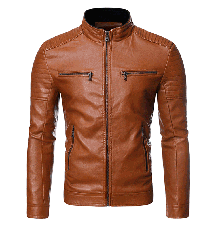 Stand-up collar men's biker leather jacket