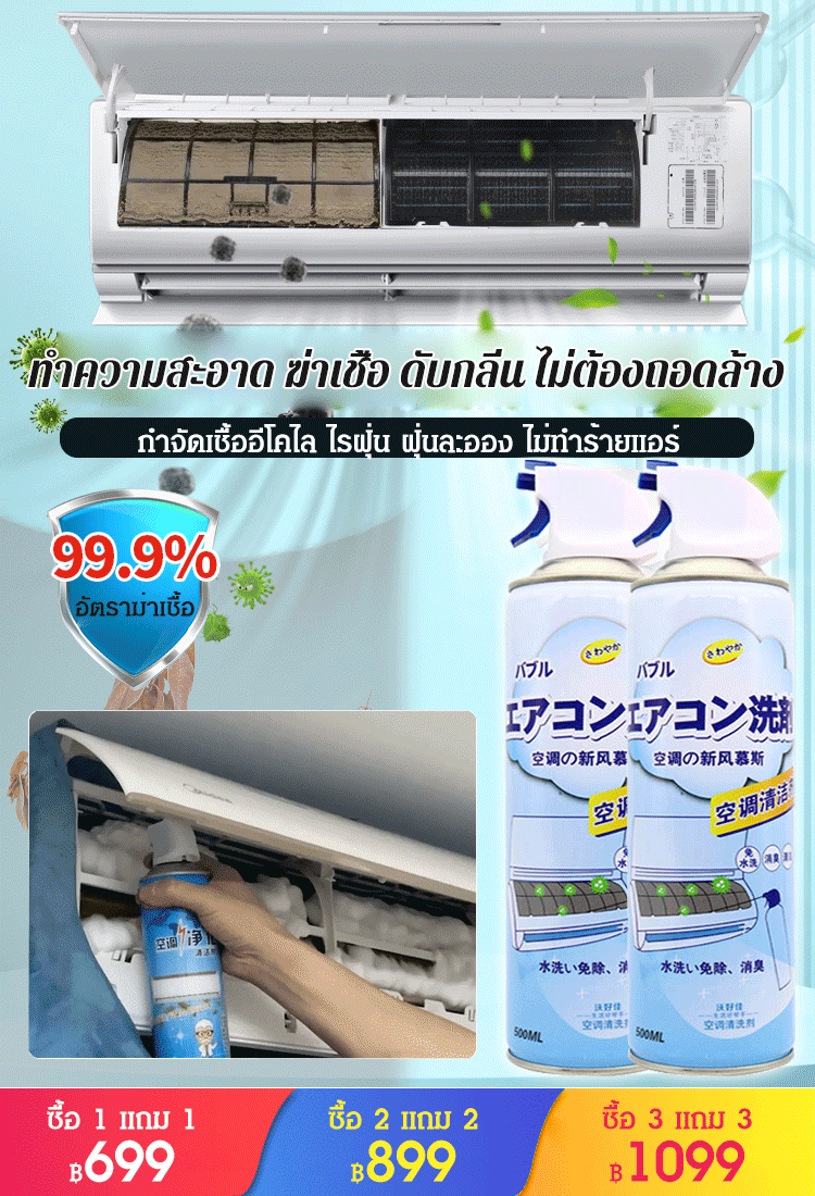 น้ำยาล้างแอร์ แบบไม่ต้องถอดออก